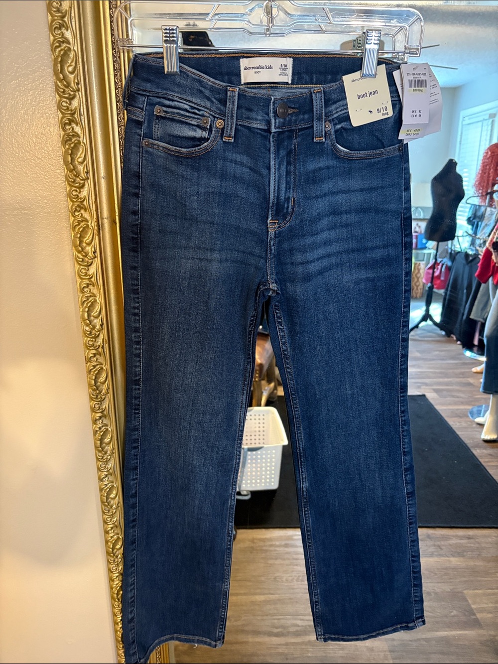 abercrombie kids dark blue bootcut jeans
